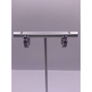 Beautiful Sterling Silver Purple CZ Earrings Hoop
